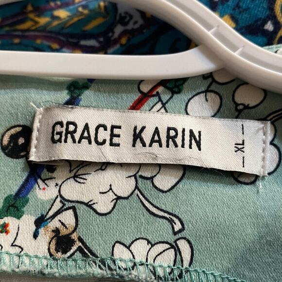 Grace Karin Women's XL Sleeveless Floral Fit and Flare Dress Teal Multicolor - Picture 7 of 8